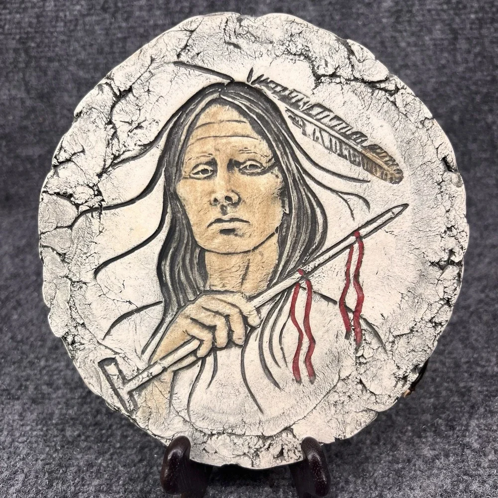 Shapes of Clay Plaque Stan Langtwait Native American w/Peace Pipe Mt St Helens
